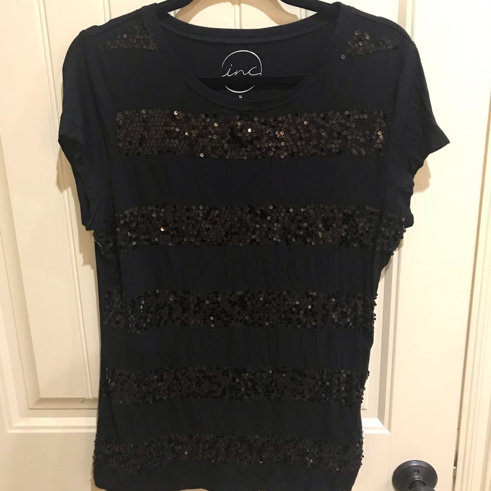 INC Black Sequined Top